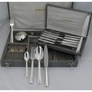 Ercuis Cambodia Model, Art Deco Cutlery Set 49 Pieces, Silver Plated Metal, Excellent Condition.