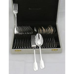 Christofle Cluny Model, Uniplat, 12 Dessert Cutlery Sets, 24 Pieces, 17 Cm.