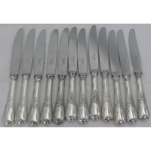 Christofle Marly Model, 12 Silver-plated Table Knives, In Excellent Condition.