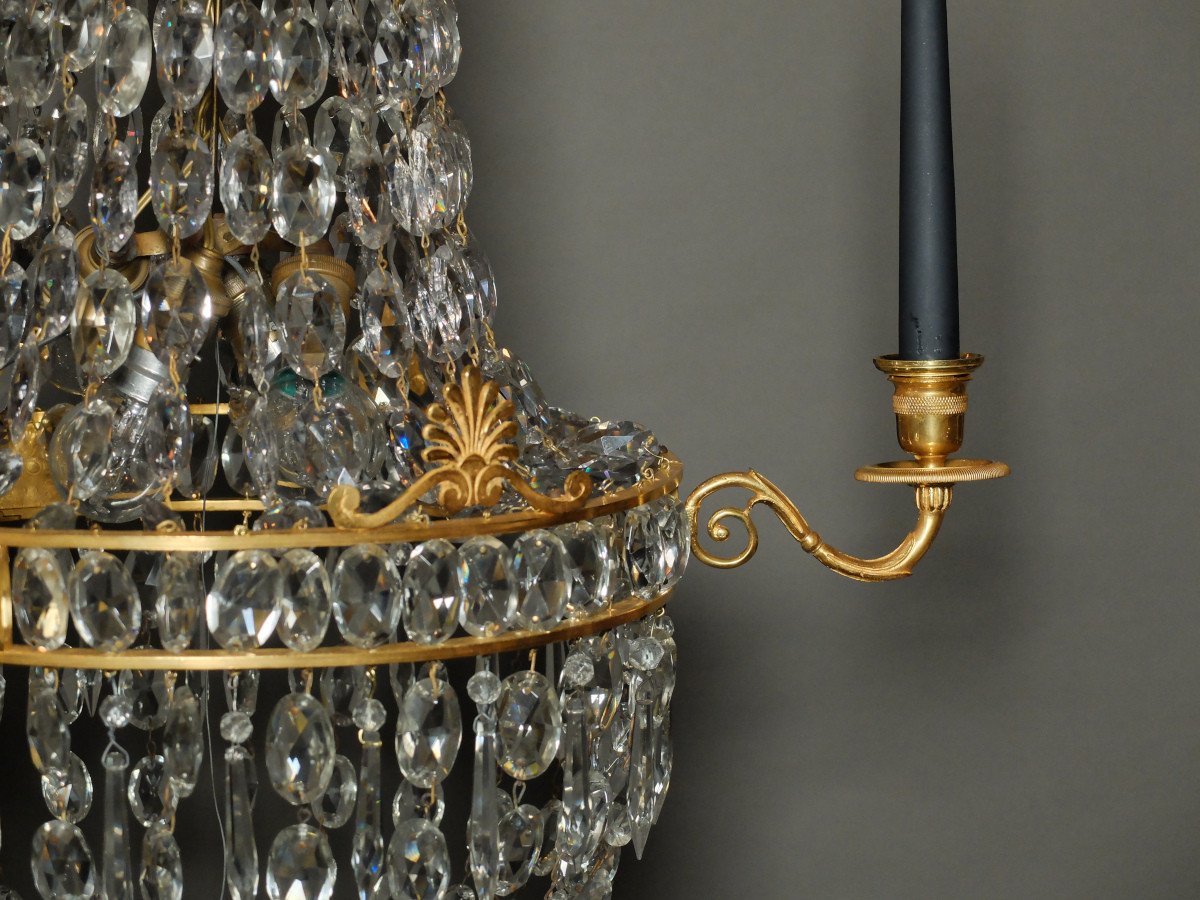 Lustre corbeille empire en bronze doré et cristal-photo-2