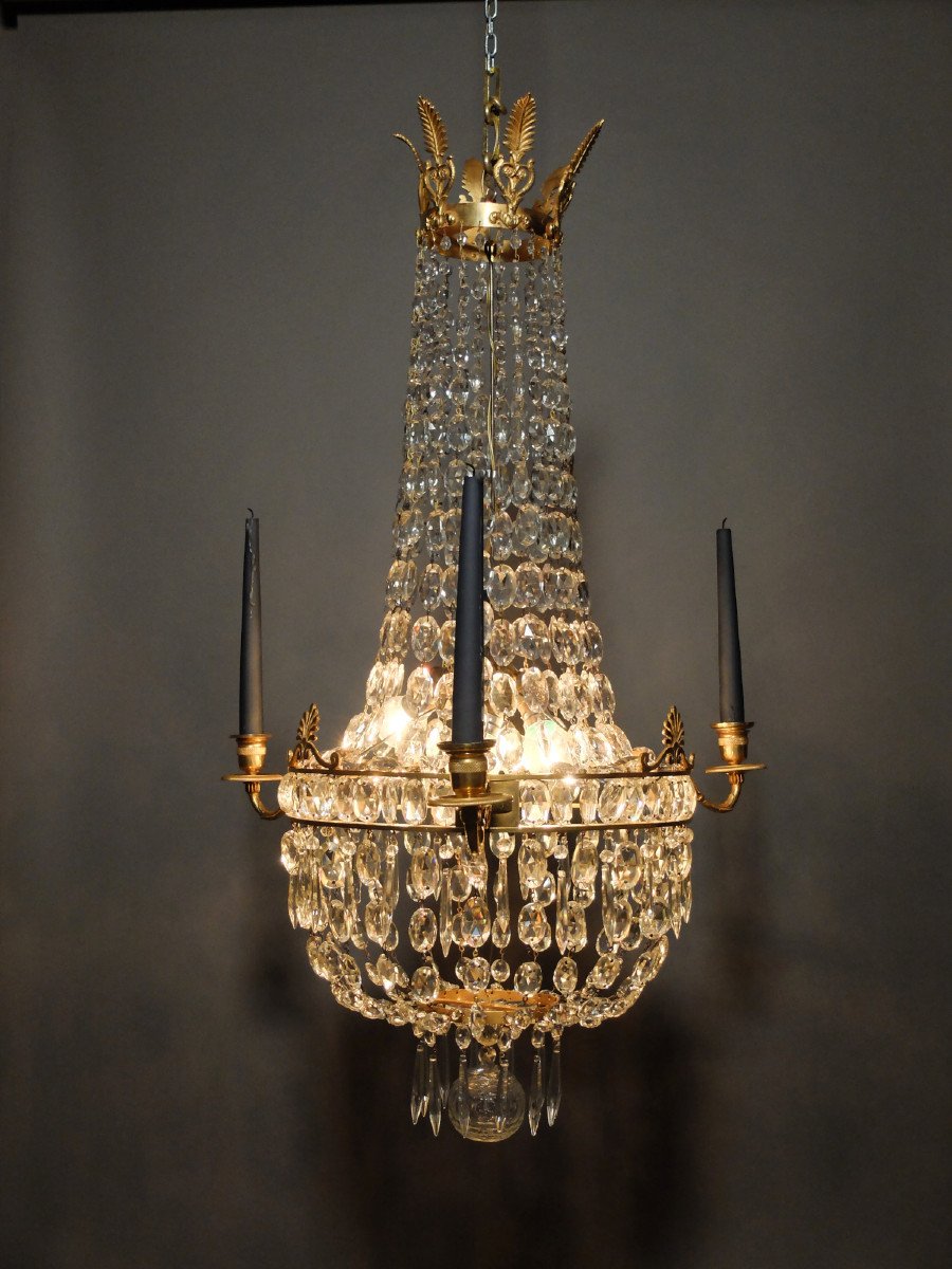 Empire Chandelier In Gilded Bronze And Crystal-photo-5