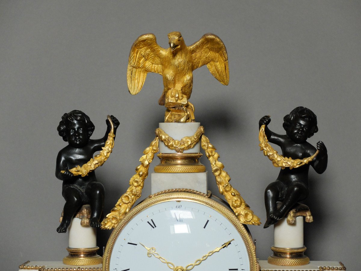 Portico Clock With Caryatids In Marble And Bronze, Louis XVI Period-photo-2