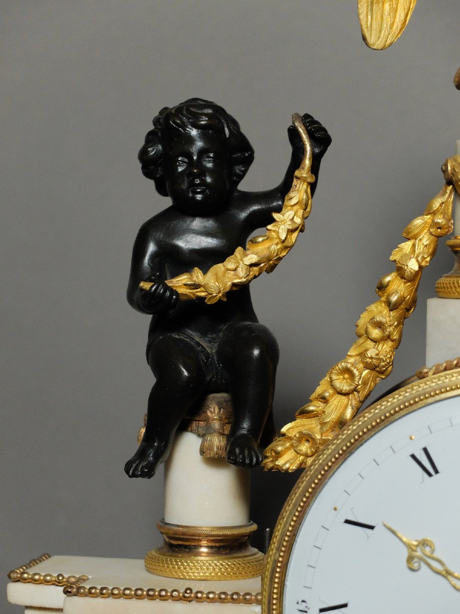 Portico Clock With Caryatids In Marble And Bronze, Louis XVI Period-photo-3