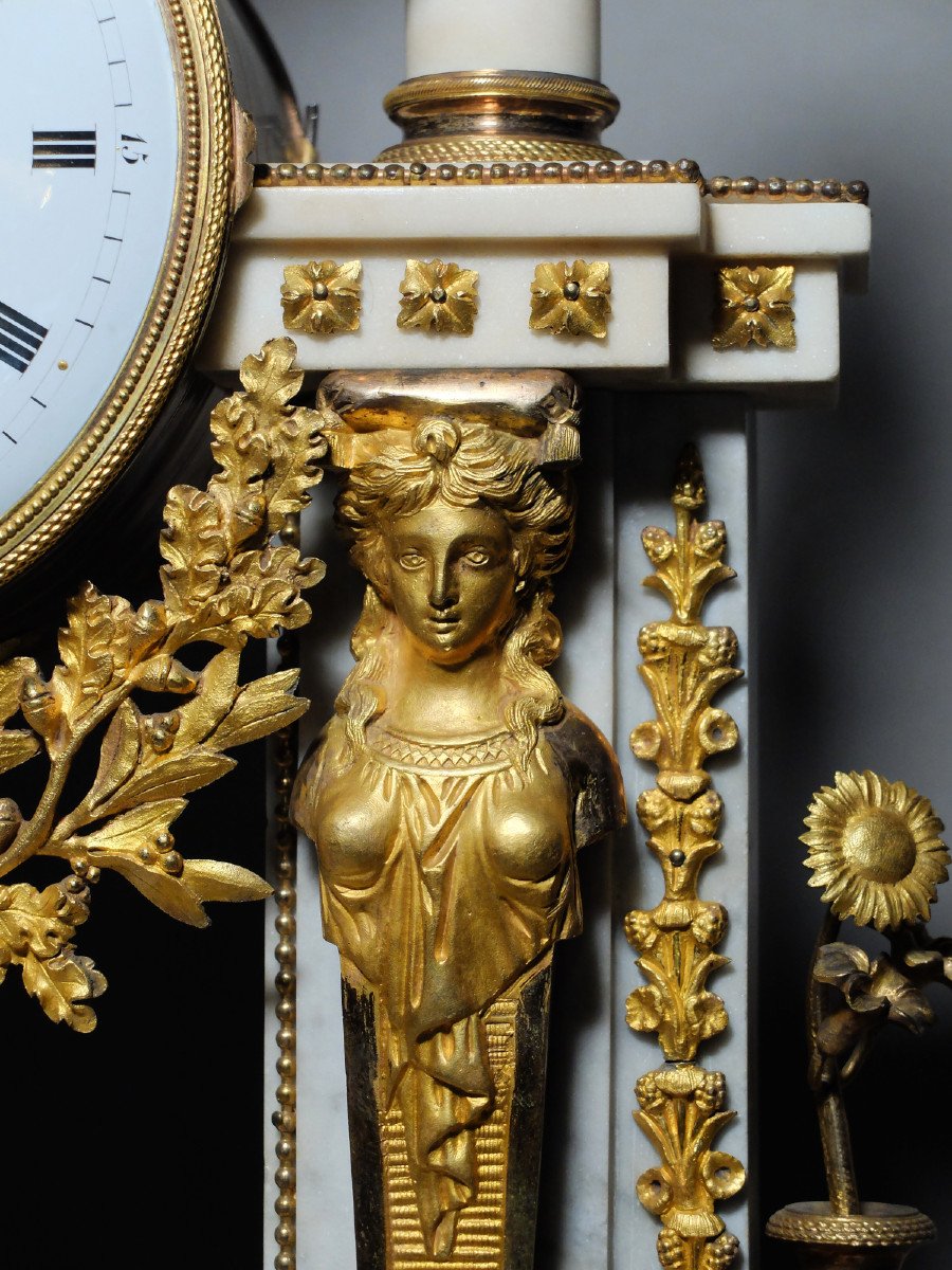 Portico Clock With Caryatids In Marble And Bronze, Louis XVI Period-photo-2