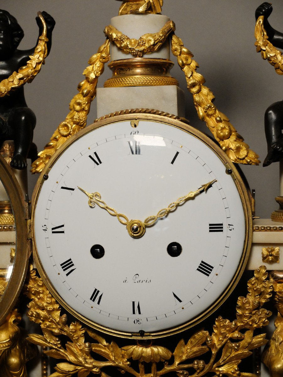 Portico Clock With Caryatids In Marble And Bronze, Louis XVI Period-photo-6