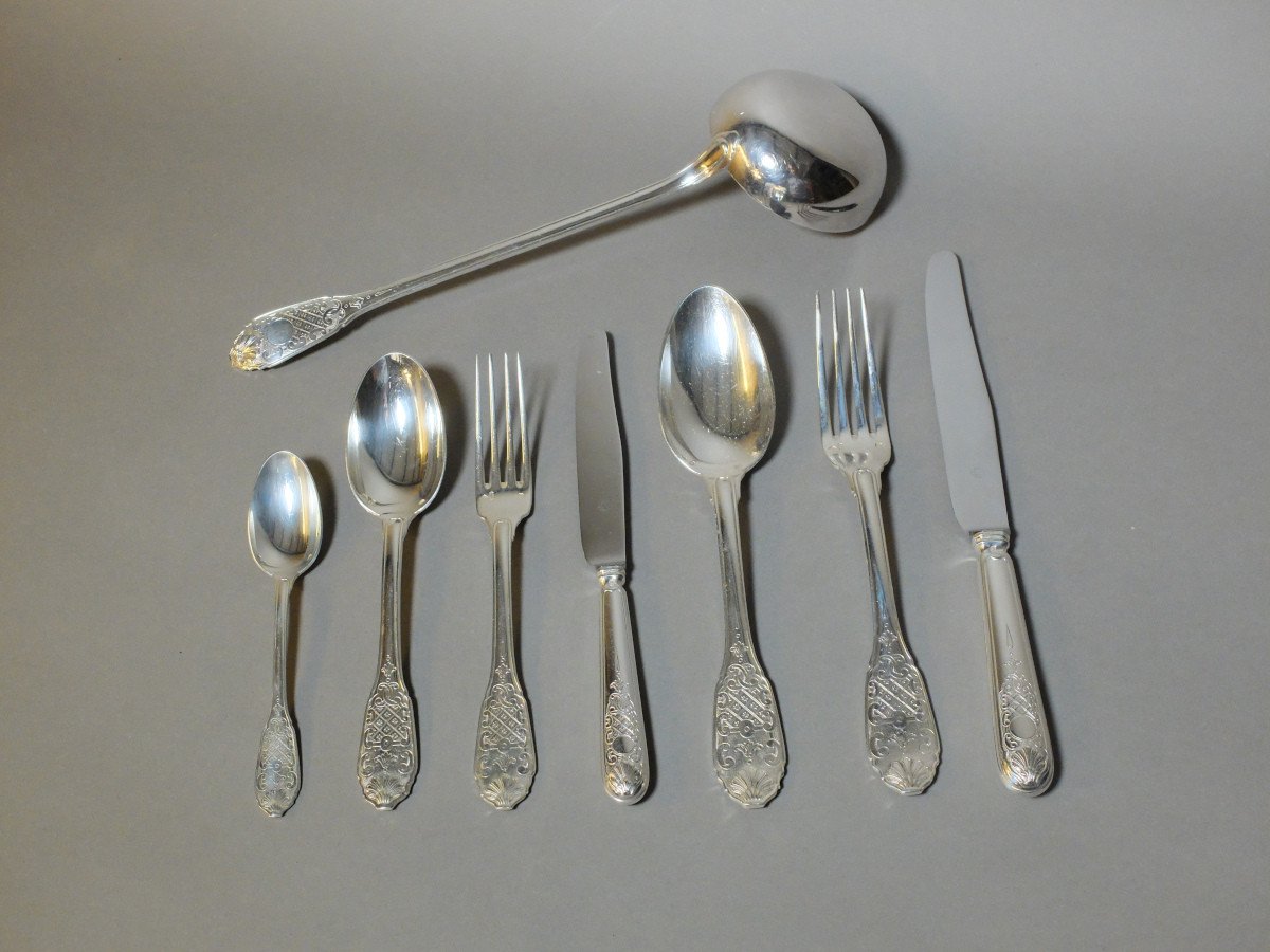 Household Of 85 Pieces In Solid Silver By Christofle - Cardeilhac-photo-2