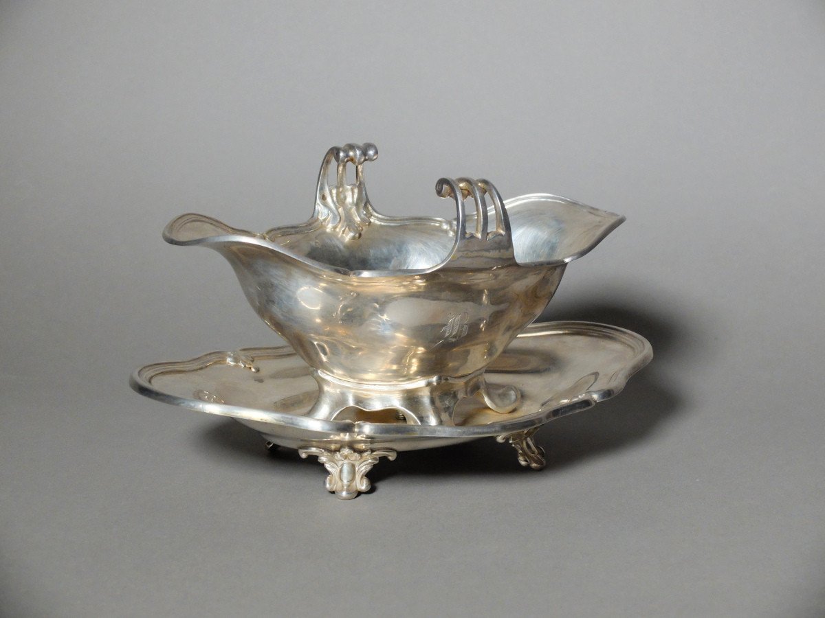 Gravy Boat And Its Frame In Solid Silver