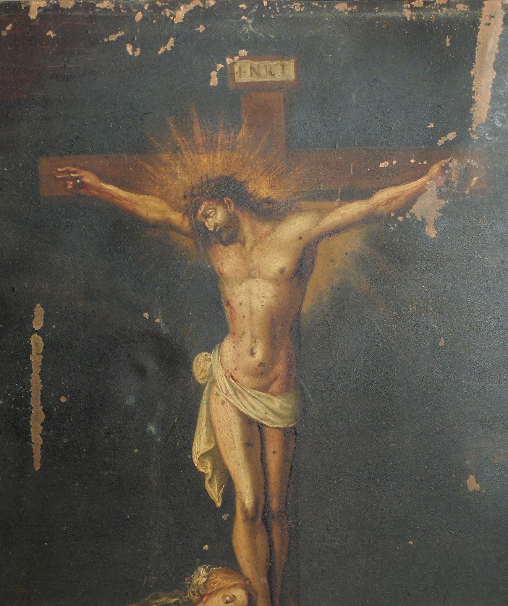 The Crucifixion - Oil On Copper From The 17th Century-photo-3