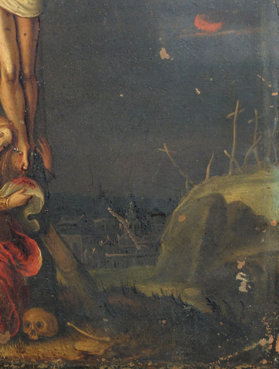 The Crucifixion - Oil On Copper From The 17th Century-photo-1