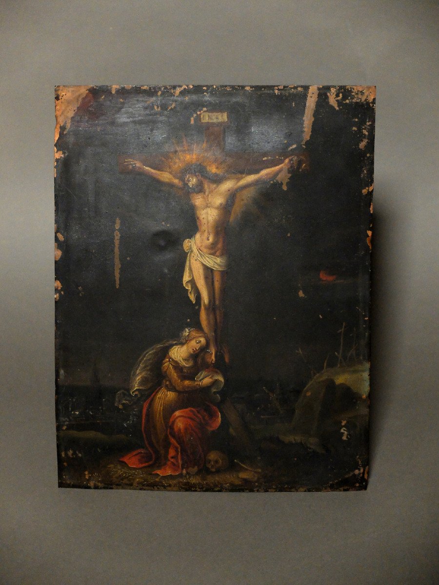 The Crucifixion - Oil On Copper From The 17th Century