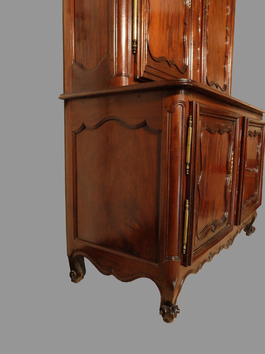 Nantes Two-body Sideboard In Solid Mahogany, Louis XV Period-photo-3