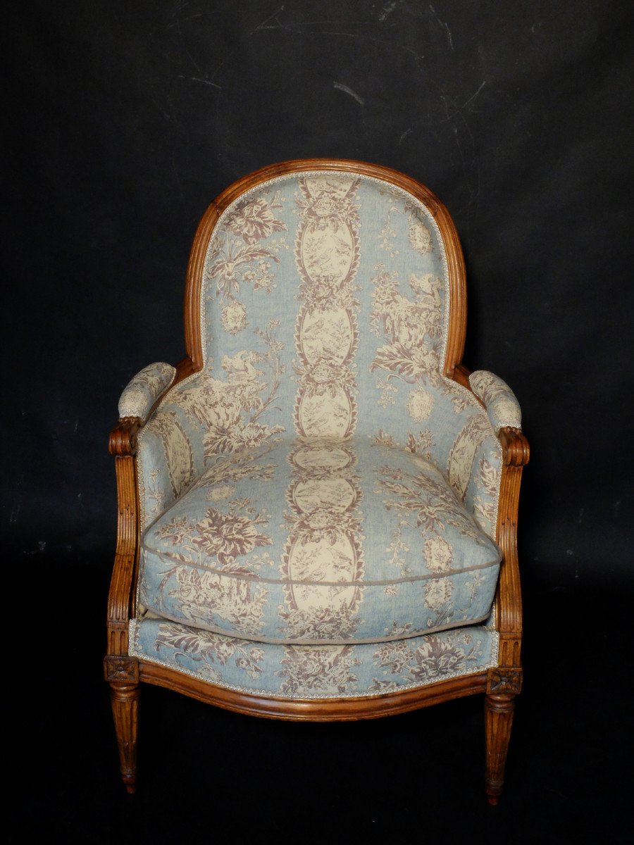 Bergère d'époque Louis XVI estampillé par Claude Chevigny-photo-1