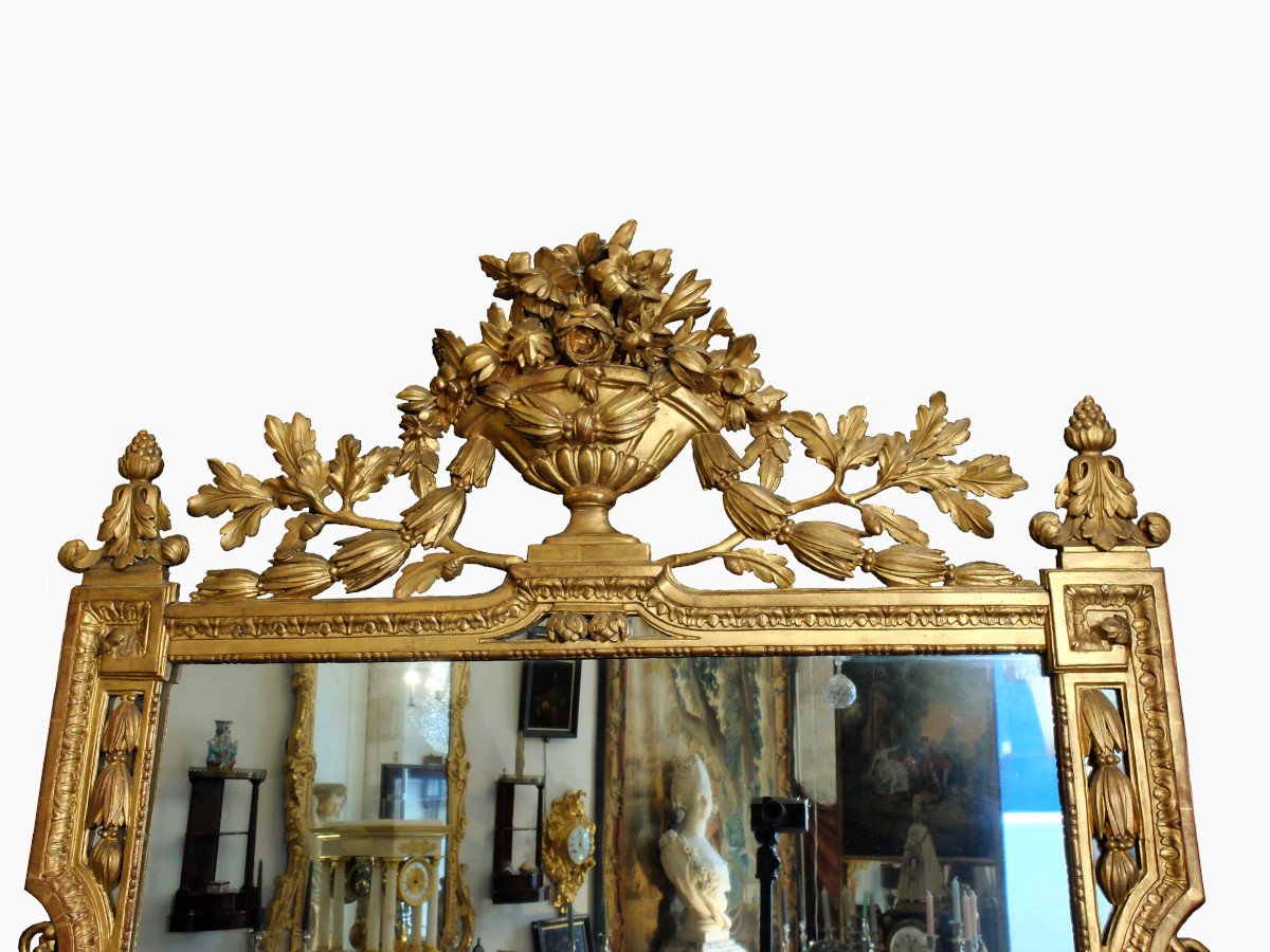 Important miroir d'époque Louis XVI en bois doré-photo-3