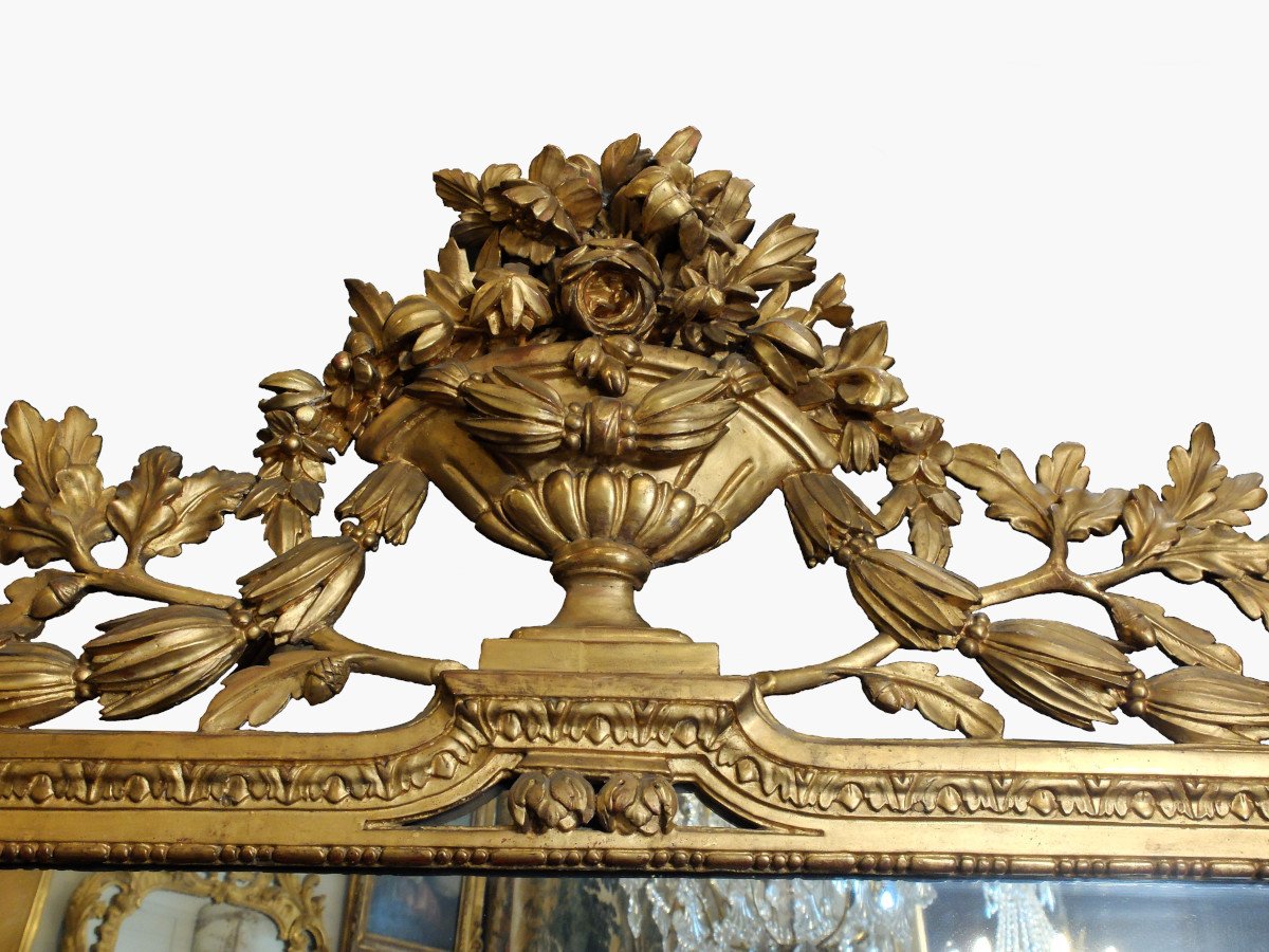 Important miroir d'époque Louis XVI en bois doré-photo-4