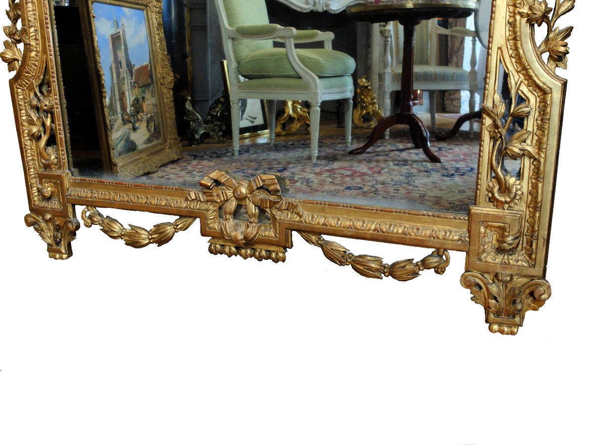 Important miroir d'époque Louis XVI en bois doré-photo-5