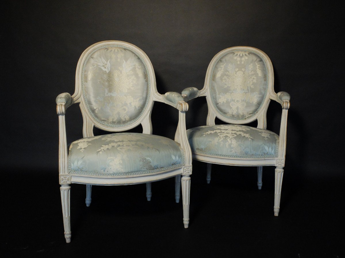 Pair Of Louis XVI Armchairs Stamped Pluvinet