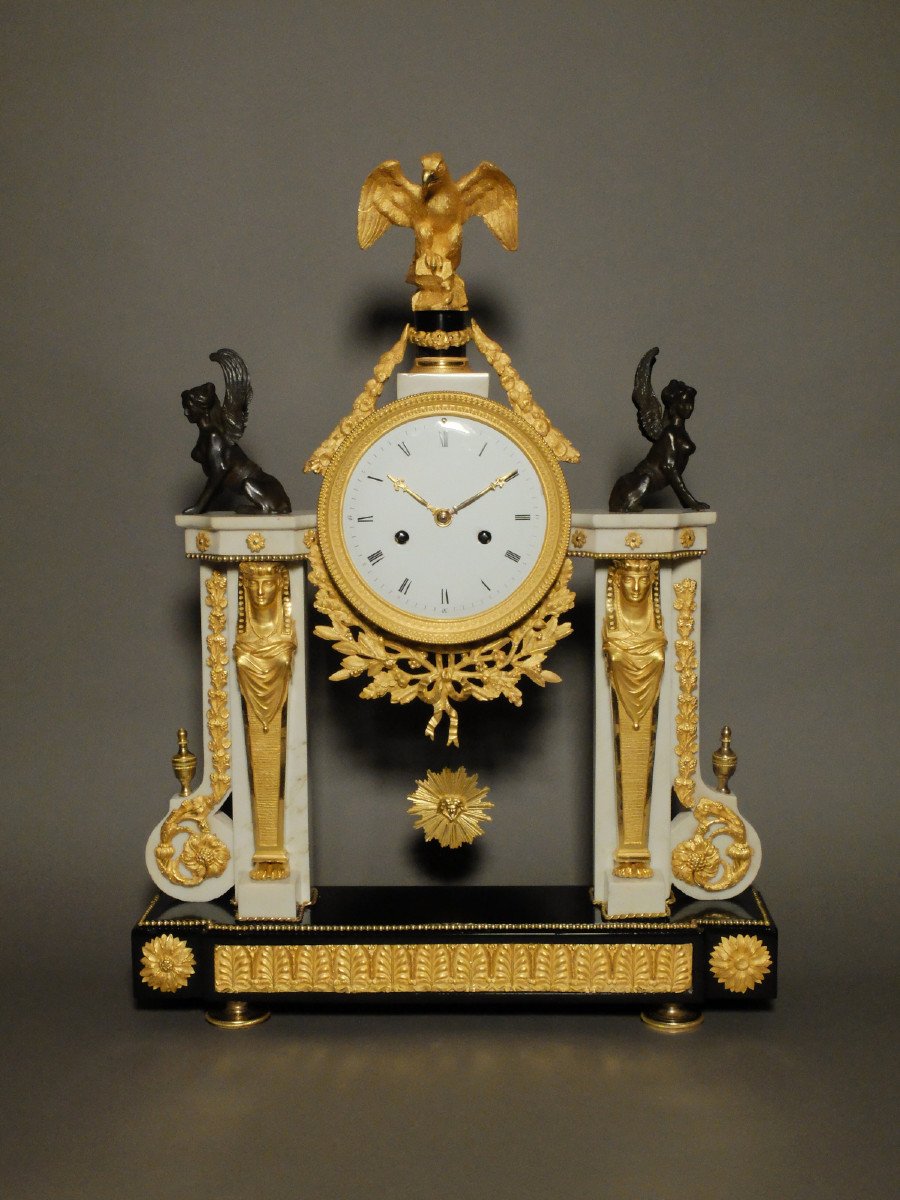 Louis XVI Period Portico Clock With Egyptian Women