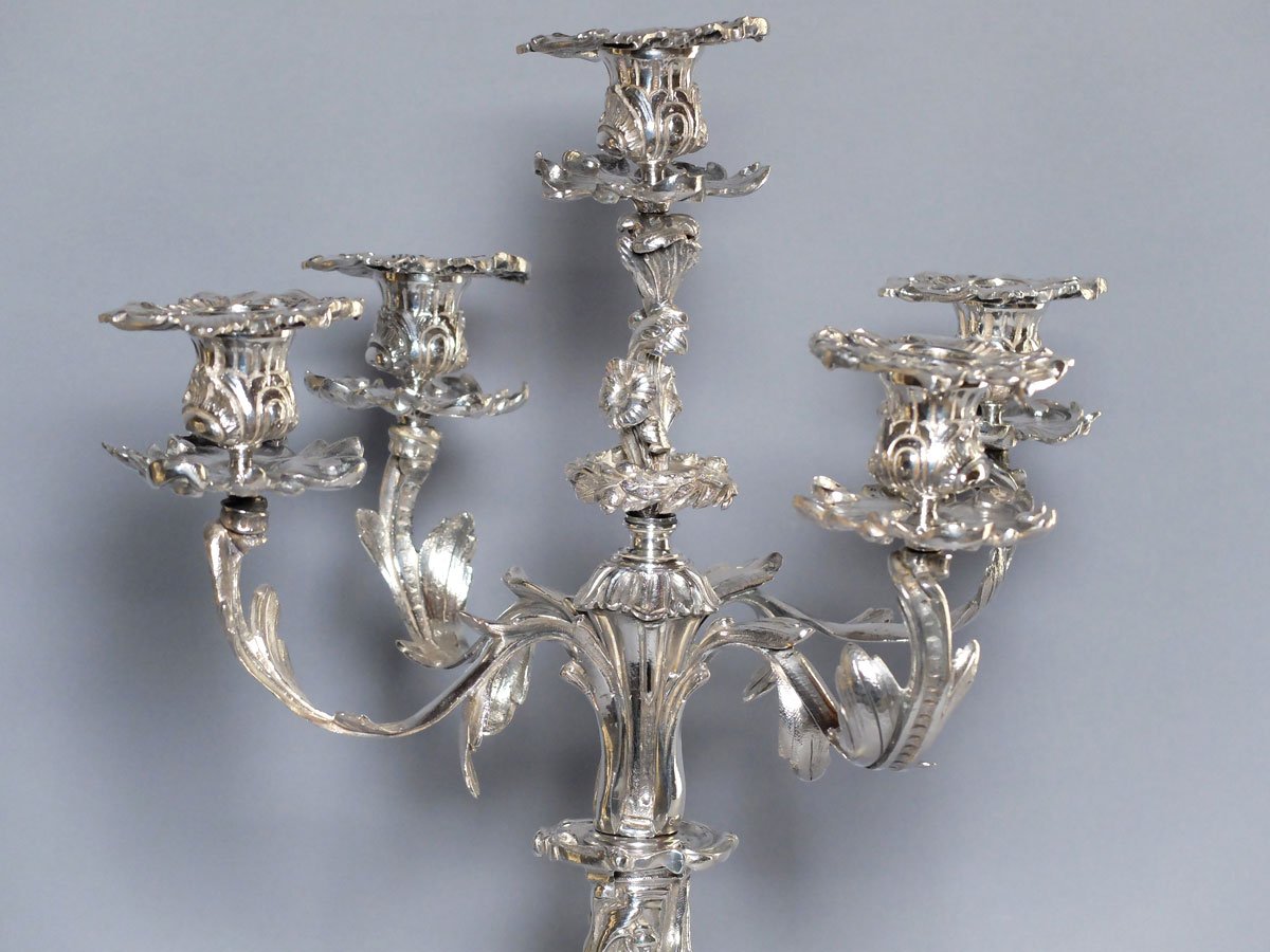 Pair Of Large Rocaille Candelabra In Silver Metal-photo-3