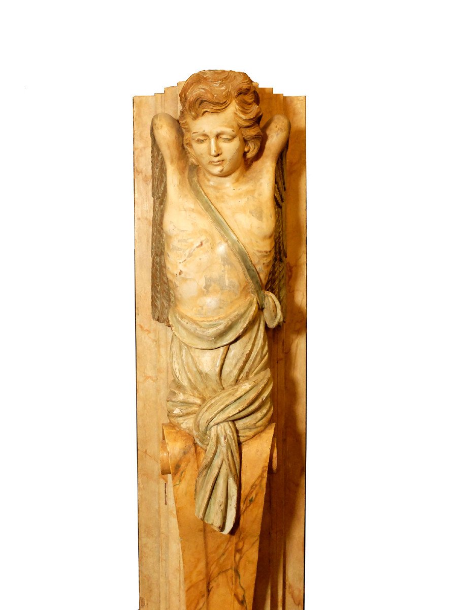 Important Pair Of Angels Sculpted In Sheath.-photo-3