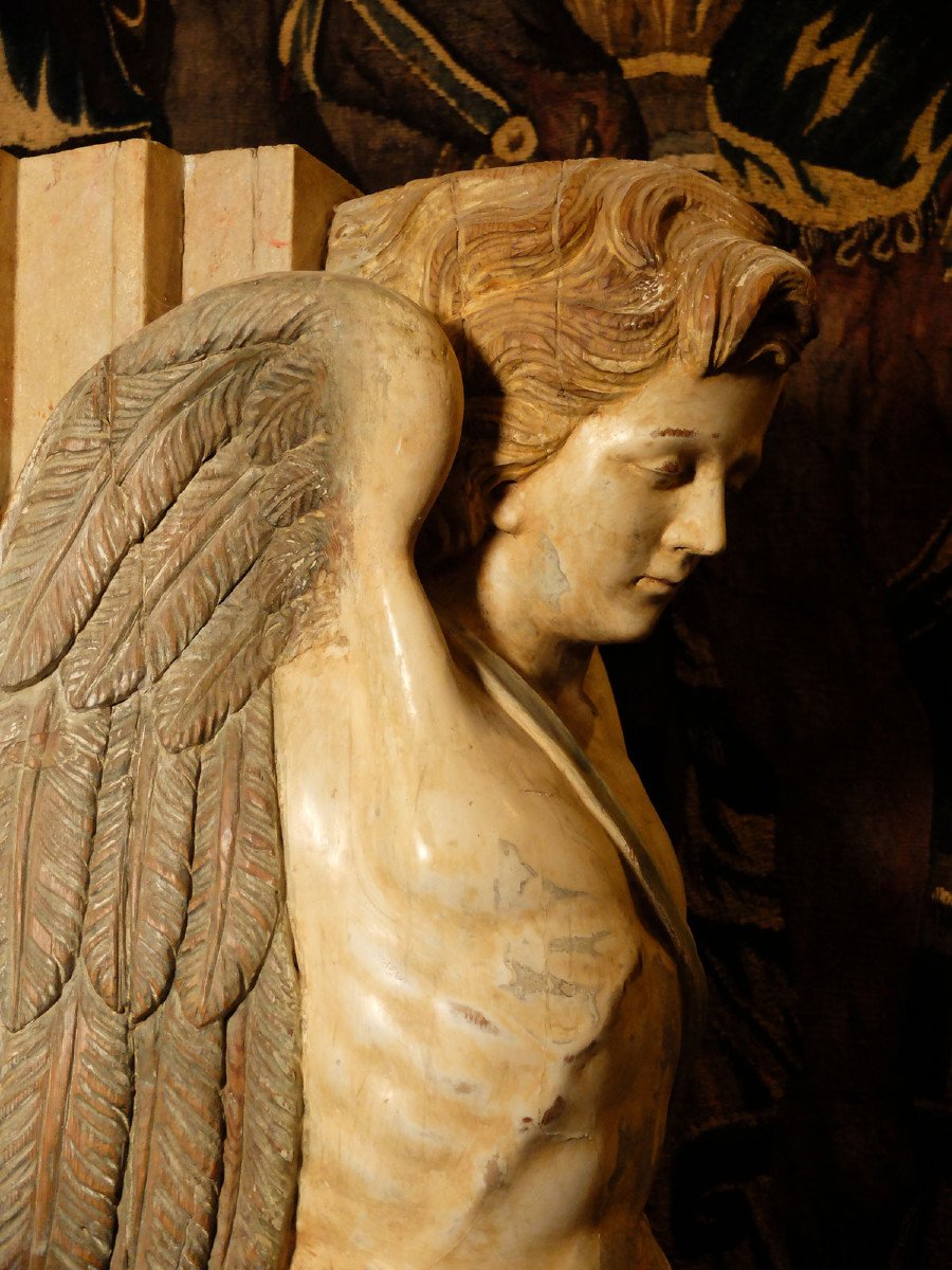 Important Pair Of Angels Sculpted In Sheath.-photo-2