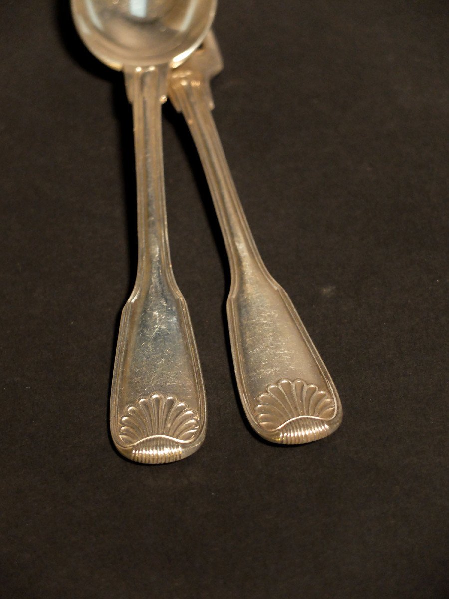 Suite Of 6 Silver Cutlery With The Coat Of  Arms Of The La Borie And Simard De Pitray Families -photo-3