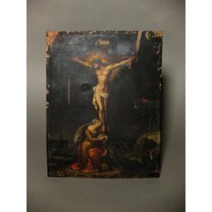 La Crucifixion - Huile sur cuivre du XVIIème siècle