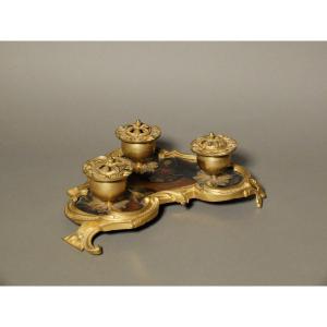 Lacquer And Gilded Bronze Desk Inkwell
