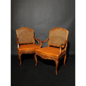 Pair Of Cane Armchairs Stamped Drouilly