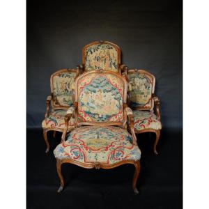 Set Of 4 Armchairs Stamped By Delanois