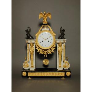 Louis XVI Period Portico Clock With Egyptian Women