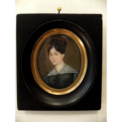Portrait Of Woman - Miniature On Ivory XIXth
