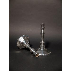 Pair Of 18th Century Candlesticks In Silver Metal