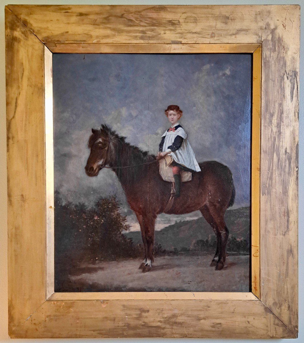 École Anglaise  Napoléon III portrait d'une jeune fille à cheval -photo-3