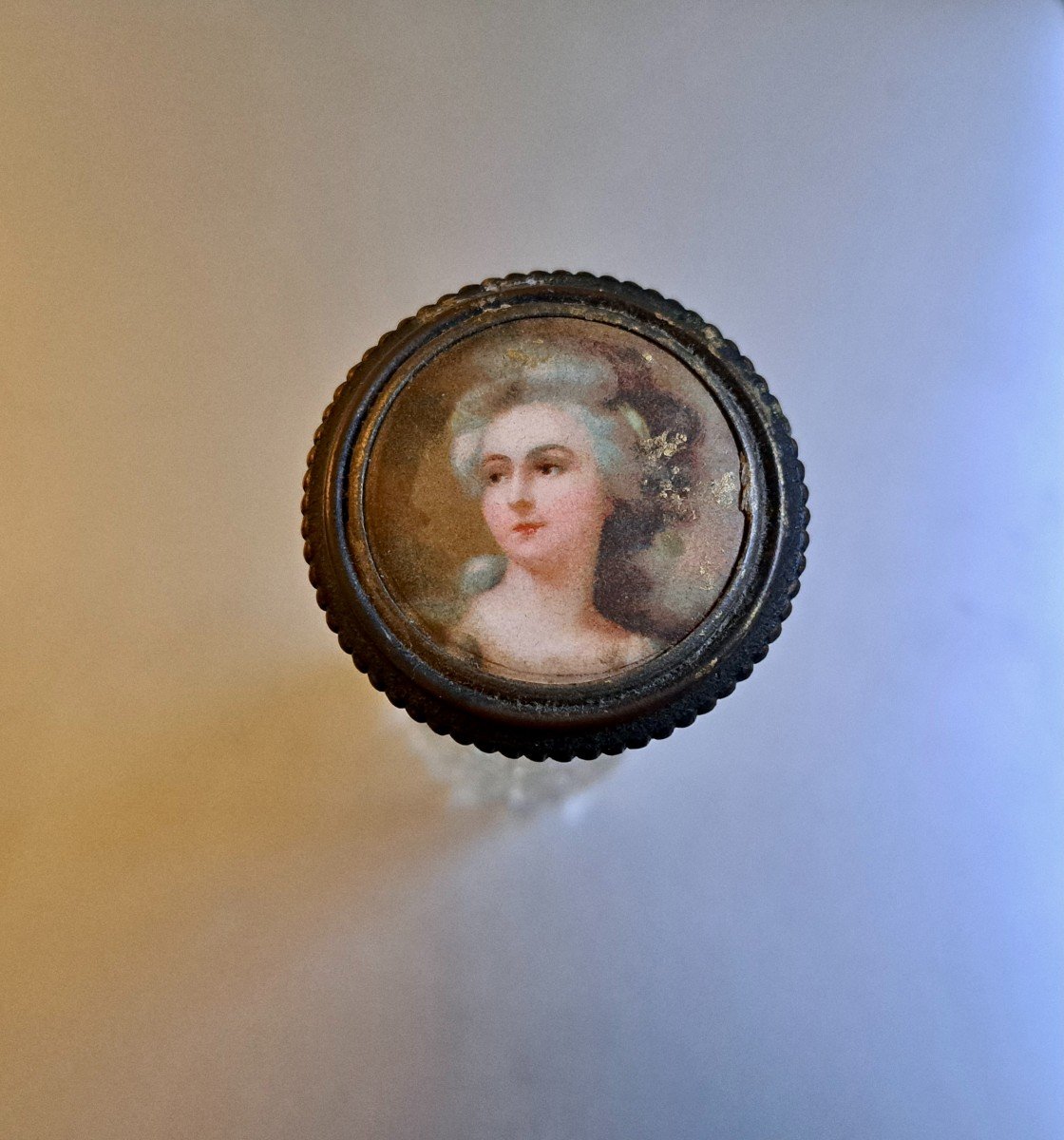 Small 19th Century Bottle Decorated With A Miniature Portrait Of A  Lady