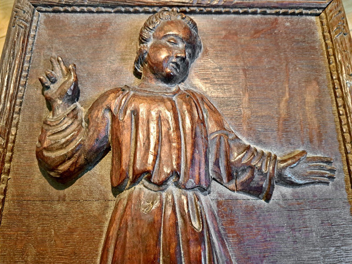 18th Century Wall Sculpture Representing A Young Saint Or A Monk-photo-3