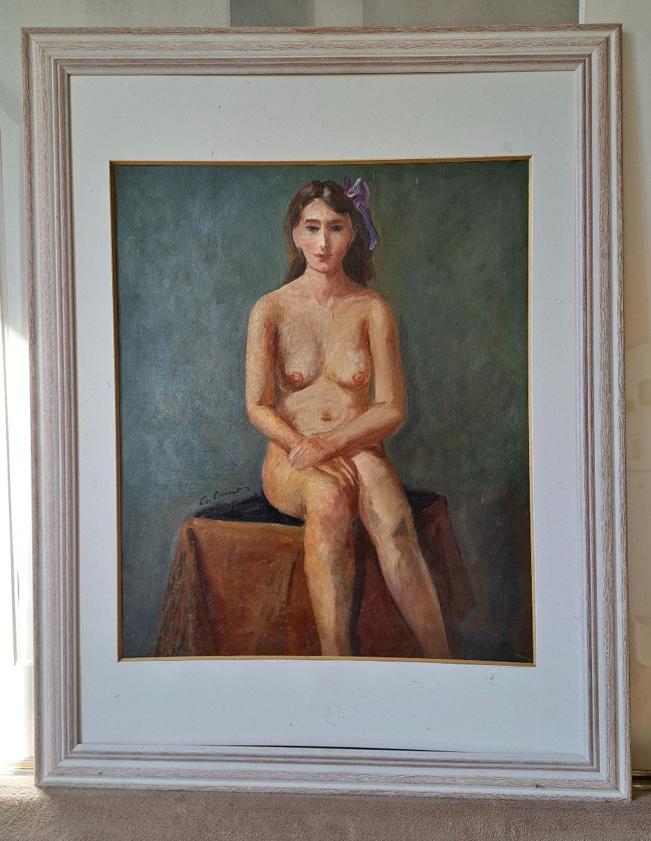 Painting Portrait Nude Woman At The Table French School Signed Ch Camoin-photo-2