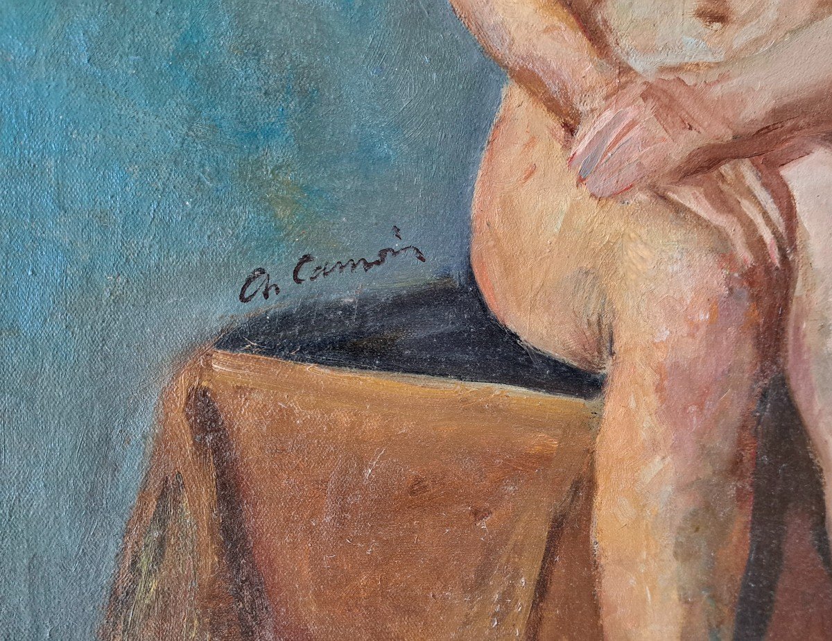 Painting Portrait Nude Woman At The Table French School Signed Ch Camoin-photo-1