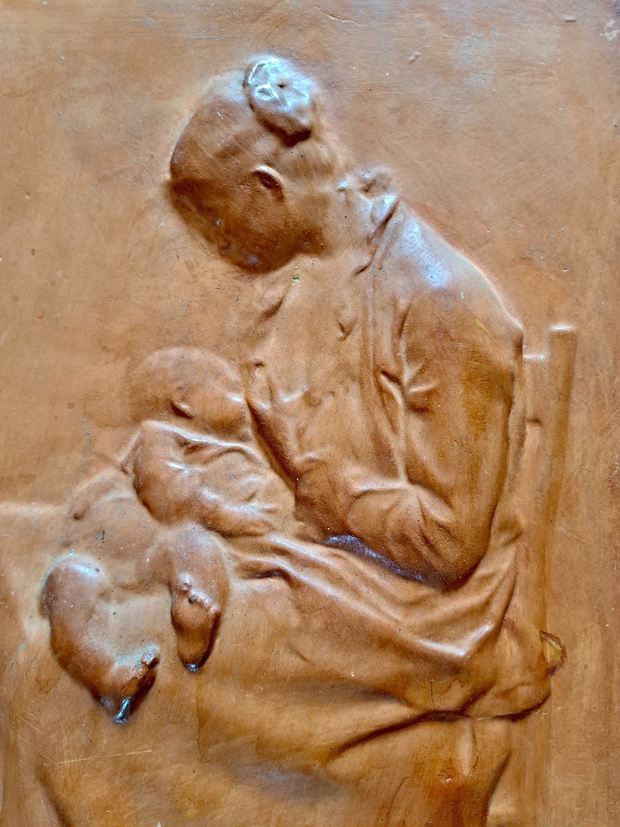 Alexandre Charpentier (1856-1909) d'après Relief en terre cuite Maternité-photo-2