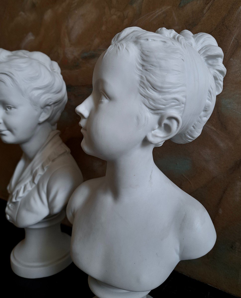 After Houdon (1741-1828) Pair Of Biscuit Busts Louise And Alexandre Brongniart-photo-3