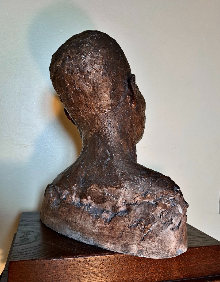 Sculpted Bust Of A Young African Patinated Workshop Plaster Dated 1925-photo-2