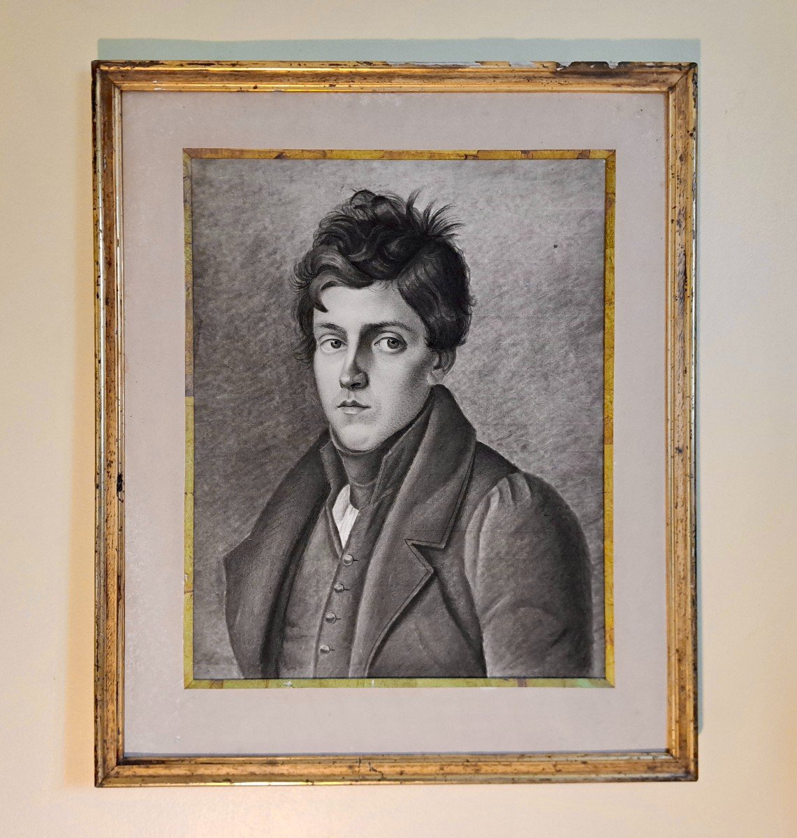 Portrait de jeune homme d'époque Charles X 