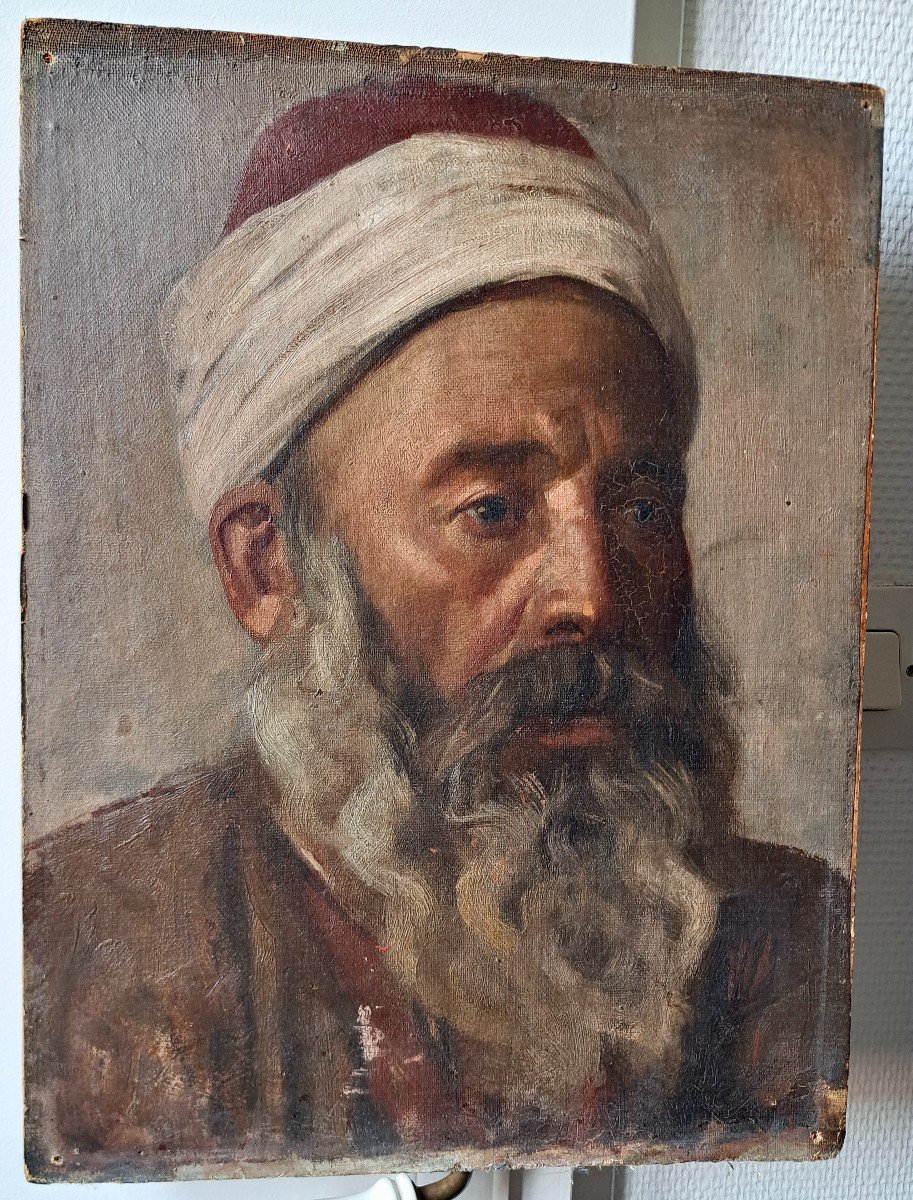 Orientalist Portrait Of An Old Man, Wise With Beard And Turban -photo-2