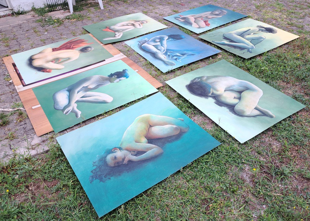 Workshop Background From A Set Of 8 Large Pastels: Nude Women