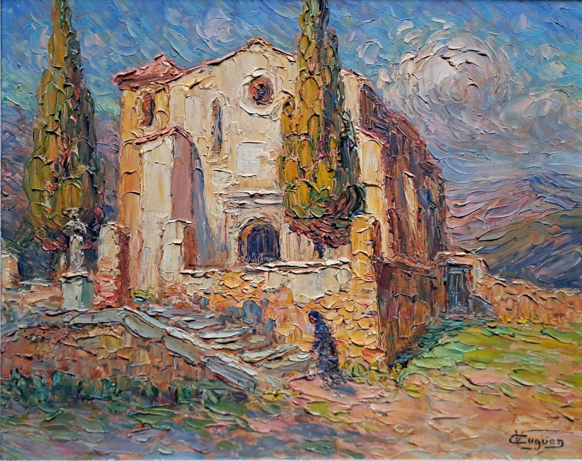 Victor Louis Cuguen (1882-1969) Provençal School Chapel Of Bormes-les-mimosas Var