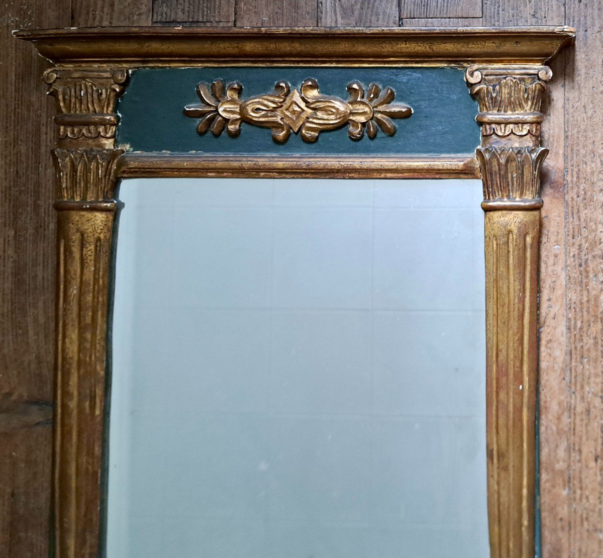 Small Louis XVI Directoire Style Fireplace Mirror In Gilded And Lacquered Wood-photo-3