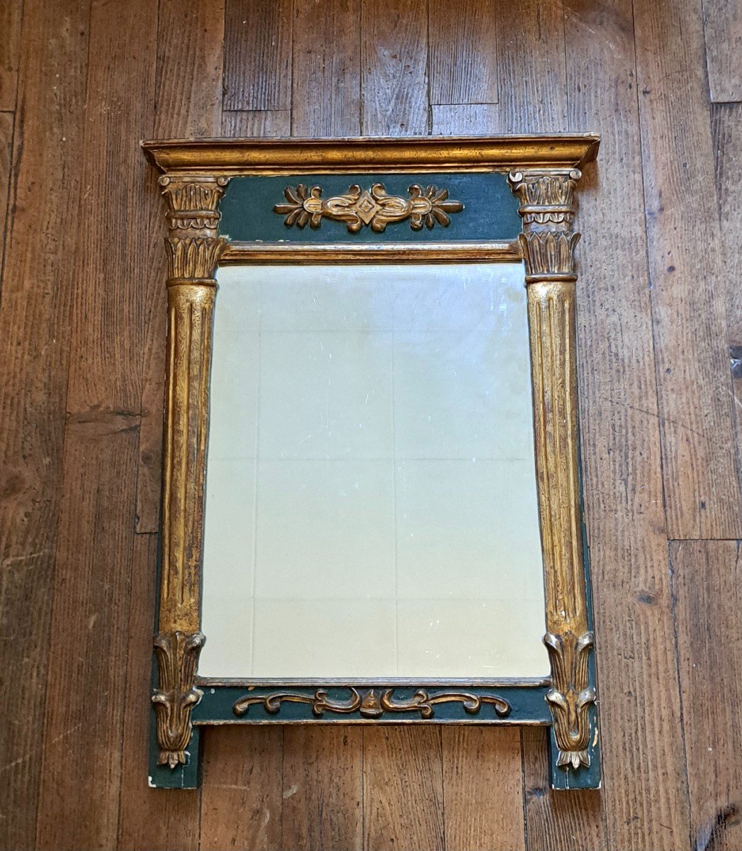 Small Louis XVI Directoire Style Fireplace Mirror In Gilded And Lacquered Wood