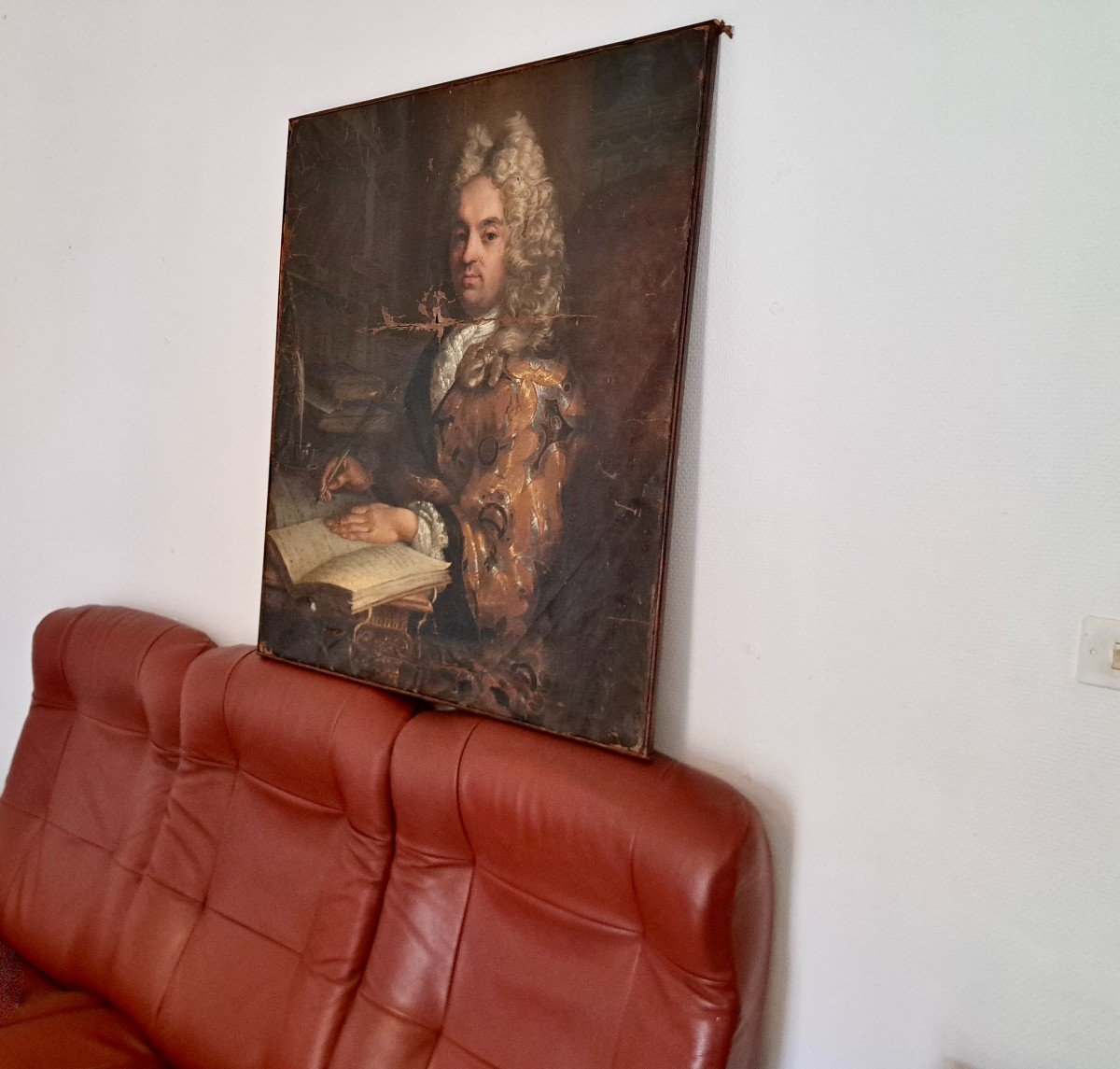 École Française Louis XIV portrait d'homme début XVIIIe + cadre -photo-7