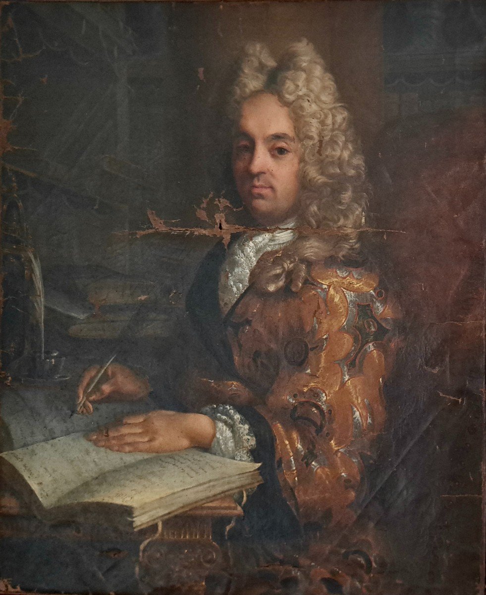 École Française Louis XIV portrait d'homme début XVIIIe + cadre 