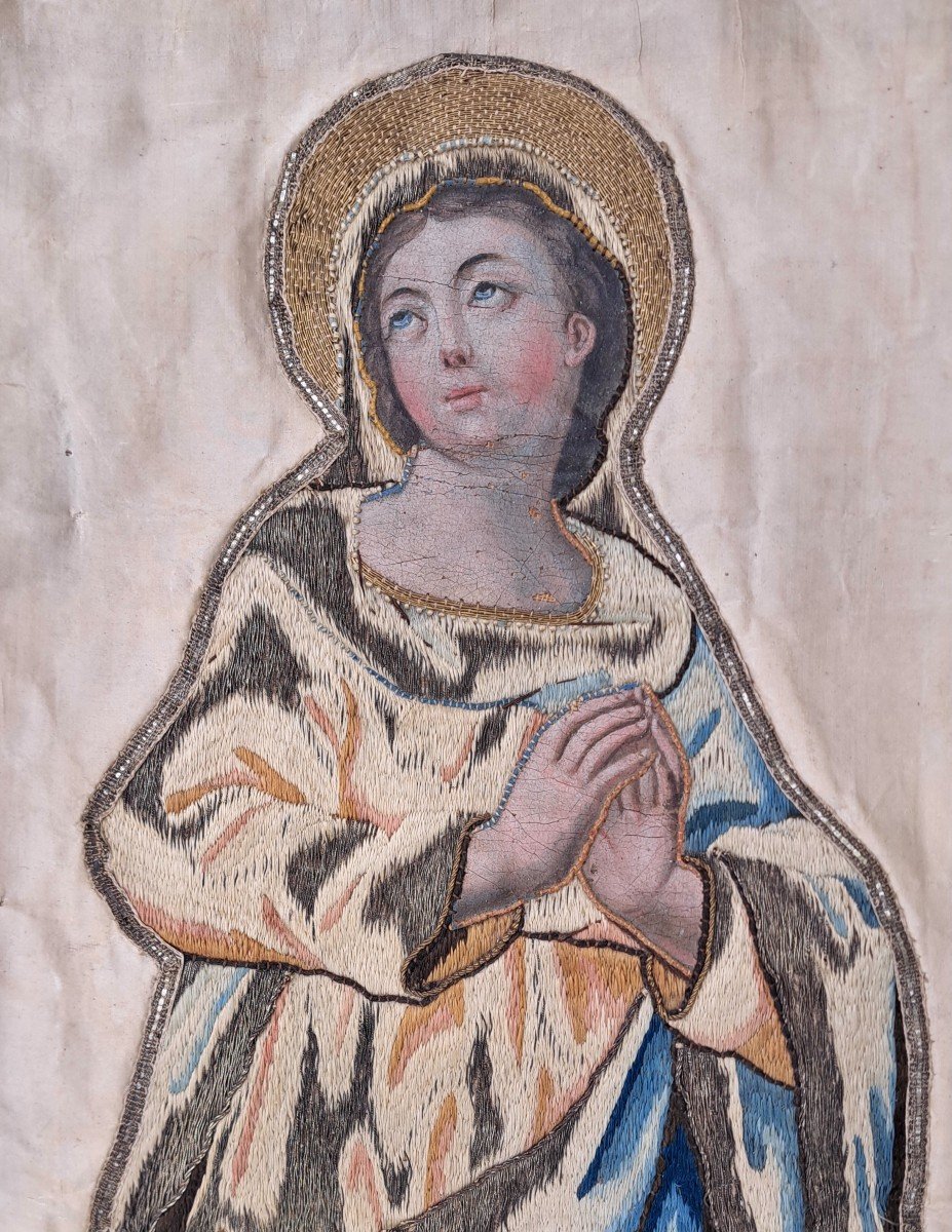 Processional Banner Or Embroidered Silk Hanging "immaculate Virgin" -photo-3