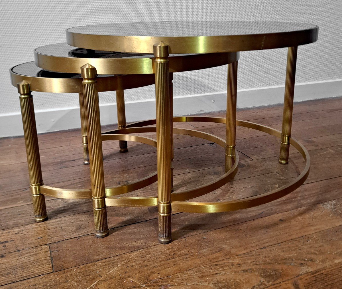 In The Style Of Jansen Bronze Nesting Tables-photo-1